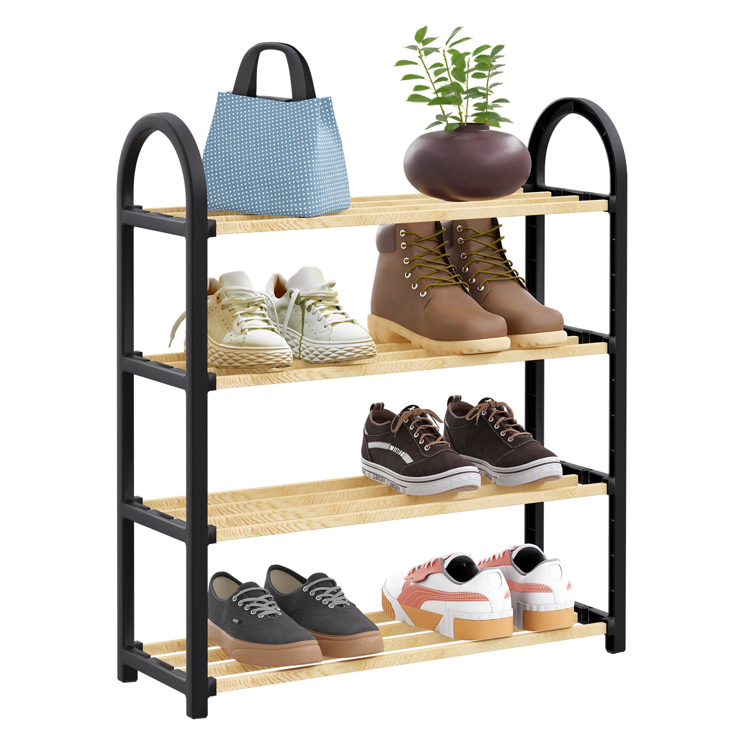 VESTIAMO CASA - Scarpiera Multiuso 4 ripiani in legno di pino Linea Woodpine - h64x50x18 cm